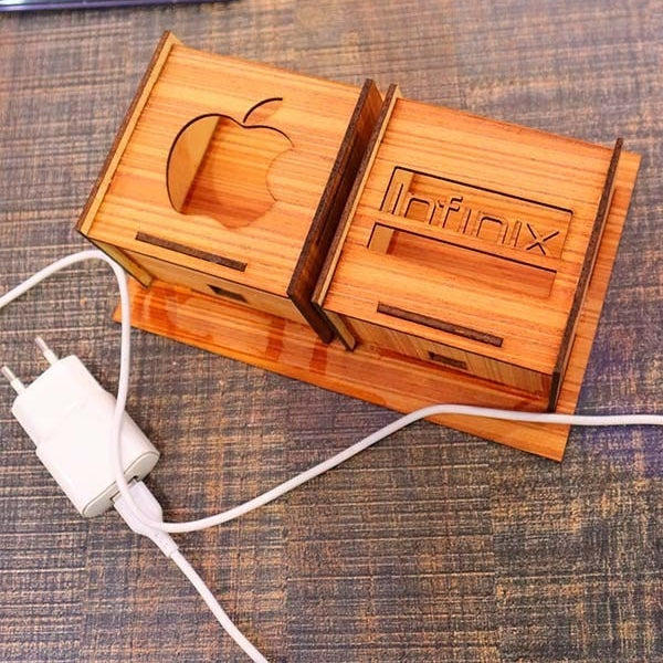 Wall Mounted Wooden Phone & Charger Holder