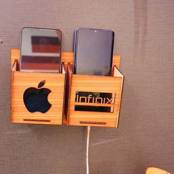 Wall Mounted Wooden Phone & Charger Holder