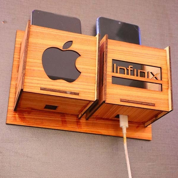 Wall Mounted Wooden Phone & Charger Holder