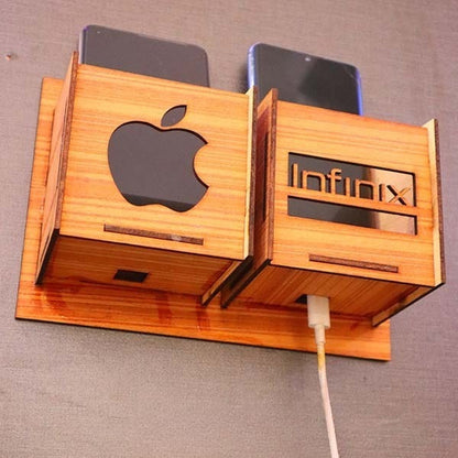 Wall Mounted Wooden Phone & Charger Holder