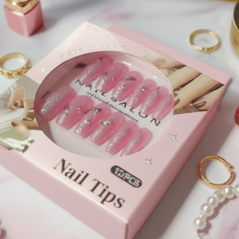 Luxury Pink Nail Tips Set – 12 PCS