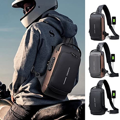 Fashion Men Bag Pack With Lock, Waterproof & USB Charging Port