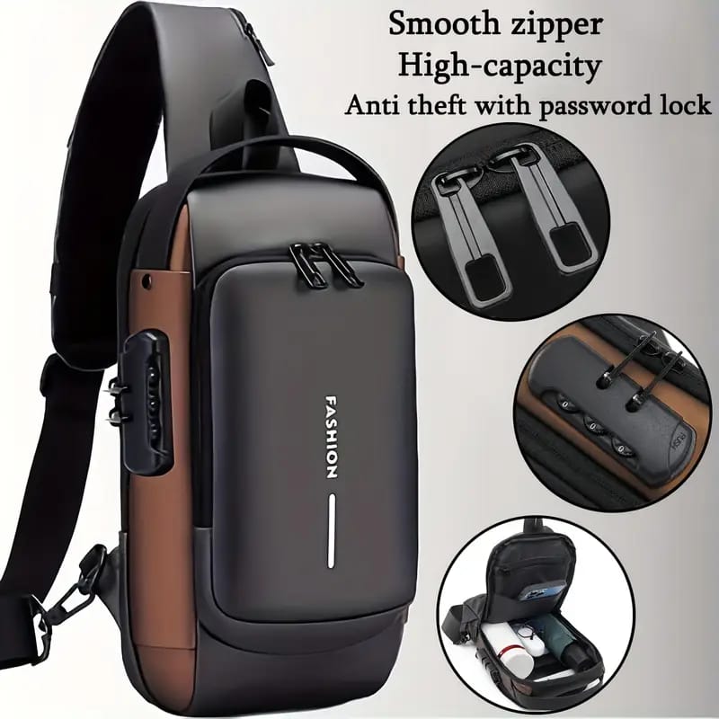 Fashion Men Bag Pack With Lock, Waterproof & USB Charging Port